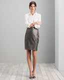 Leather Crocodile-Embossed Skirt 