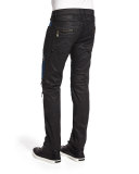 Racer Contrast-Panel Coated Moto Jeans, Black