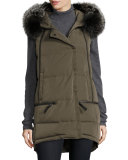 Fur-Trimmed Hooded Puffer Vest, Loden