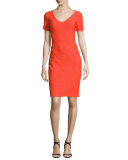 Catalina Knit V-Neck Short-Sleeve Dress, Tangerine