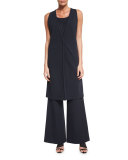 Deep V-Neck Long Vest, Ink 