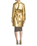 Metallic Leather Double-Breasted Trenchcoat, Gold