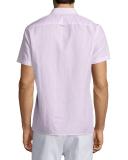 Linen-Blend Short-Sleeve Shirt, Sky Blue