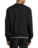 Classic Bomber Jacket with Leather Trim, Black
