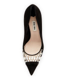 Decollete Jeweled Pointed-Toe Pump, Nero