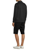 Zip-Up Pique Bomber Jacket, Black