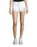 Cutoff Eyelet Denim Jean Shorts, White