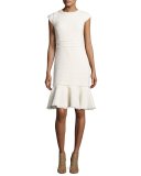 Sparkle Cap-Sleeve Tweed Dress, Neutral