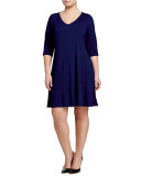V-Neck Shaped 3/4-Sleeve Dress, Women's