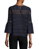 Gianna Lace Bell-Sleeve Top, Marine