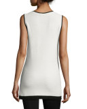 Soft Links Knit Jewel-Neck Shell, Bright Alabaster/Caviar