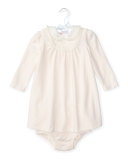Velour Lace-Trim Dress w/ Bloomers, Pink, Size 3-24 Months