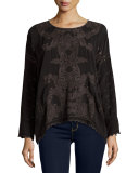 Alona Long-Sleeve Embroidered Georgette Top