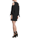 Cold-Shoulder Tie-Sleeve Crepe Mini Dress, Black