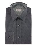 Button-Front Solid Dress Shirt, Black/Gray Solid