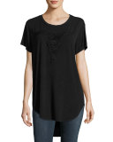 Lace Longhorn Stretch Jersey Tee, Black