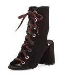 Suede Lace-Up 85mm Bootie, Nero
