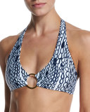 Santorini Chain-Print Center-Ring Halter Swim Top