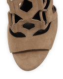 Roxie Caged Suede Sandal, Taupe