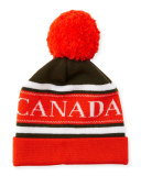 Men's Merino Wool Logo Pom-Pom Cap, Green/Orange
