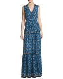 Tecate Tiered Multipattern Maxi Dress, Blue