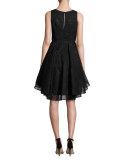 Cynthia Sleeveless Organza Fit-and-Flare Mini Dress, Black