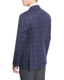 Triple Windowpane Two-Button Wool Sport Coat, Navy