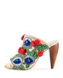Ellis Embroidered Leather Mule, Beige