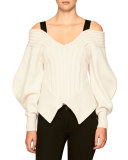 Off-the-Shoulder Corset Sweater, Natural White