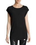 Pacific Cap-Sleeve Open-Back Performance Tee, Black