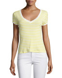 Button V-Neck Striped Tee, Canary