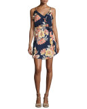 Foxglove Floral-Print Silk Wrap Dress, Blue/Multicolor