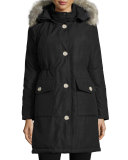 Long Hooded Arctic Parka Coat w/ Coyote Fur, New Black