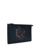 Fusion Logo-Graphic Leather Pouch, Navy