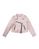 Vegan Leather Moto Jacket, Pink, Size 4-7