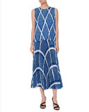 Geometric Plissé Midi Skirt, Blue