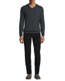 Cashmere V-Neck Sweater, Heather Shadow