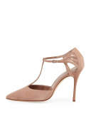 Getta Suede T-Strap 105mm Pump, Creme Caramel