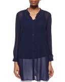 Long Silk Georgette Top, Midnight 