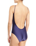 High-Neck Macrame One-Piece Swimsuit, Navy