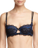 Dentelle Sapphire Demi-Cup Bra, Black/Blue