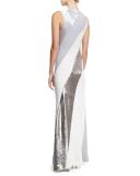 Sequined-Stripe Sleeveless Bias Gown, White