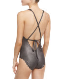 Gwen Scalloped Reversible One-Piece Swimsuit, Sterling