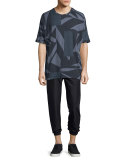 Misdirection-Print Short-Sleeve Tee, Indigo Multi