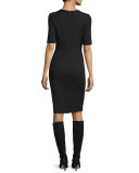 Floral-Jacquard Crewneck Knit Dress, Caviar/Multi
