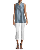 Thompson Curvy Cuffed Cropped Jeans, White