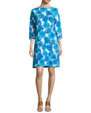 3/4-Sleeve Floral-Print Shift Dress