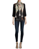 Bennett Embroidered 3/4-Sleeve Blouse, Black, Plus Size