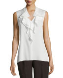 Jayke Sleeveless Ruffle-Trim V-Neck Silk Blouse