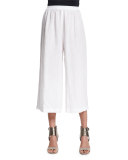 Flare-Leg Cropped Linen Trousers, White
